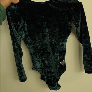 Velvet Long Sleeve Leotard - Green